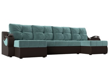 П-образный диван Меркурий П, Бирюзовый\Коричневый (Велюр\Экокожа) в Саратове