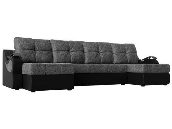 П-образный диван Меркурий П, Серый/черный (рогожка/экокожа) в Саратове - изображение
