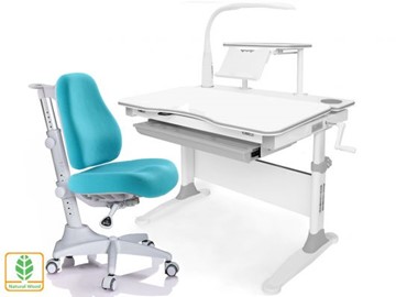 Растущая парта + стул Mealux EVO Evo-30 G (арт. Evo-30 G + Y-528 KBL)/(стол+полка+кресло+чехол+лампа)/белая столешница (дерево), цвет пластика серый в Саратове