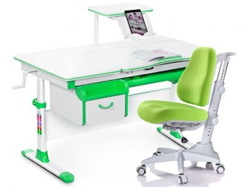 Комплект растущая парта + стул Mealux EVO Evo-40 Z (арт. Evo-40 Z + Y-528 KZ) / (стол+полка+кресло+чехол)/ белая столешница / цвет пластика зеленый в Энгельсе