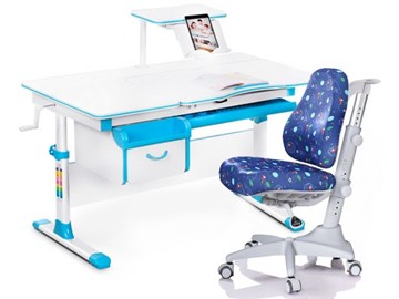 Комплект растущая парта + стул Mealux Mealux EVO Evo-40 BL (арт. Evo-40 BL + Y-528 F) / (стол+полка+кресло) / белая столешница / цвет пластика голубой в Энгельсе