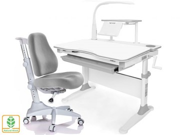 Растущая парта + стул Mealux EVO Evo-30 G (арт. Evo-30 G + Y-528 G) (дерево)/(стол+полка+кресло+чехол+лампа)/ белая столешница (дерево), цвет пластика серый в Энгельсе
