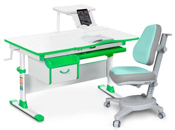 Комплект растущая парта + стул Mealux EVO Evo-40 Z (арт. Evo-40 Z + Y-110 TG) / (стол+полка+кресло) / белый, зеленый, серый в Саратове