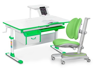 Комплект растущая парта + стул Mealux EVO Evo-40 Z (арт. Evo-40 Z + Y-115 KZ) / (стол+полка+кресло+чехол), белый, зеленый в Саратове