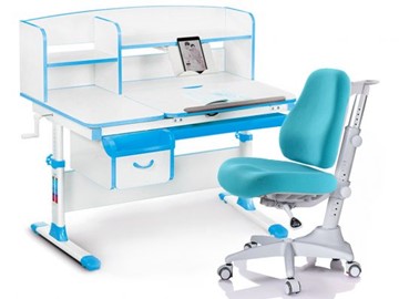 Комплект растущая парта + стул Mealux-EVO Evo-50 BL (арт. Evo-50 BL + Y-528 KBL) / (стол+полка+кресло) / белая столешница / цвет пластика голубой в Энгельсе