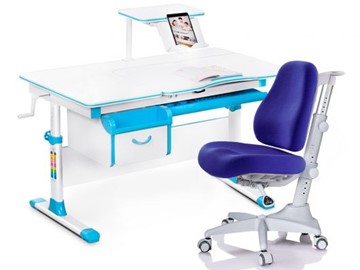 Комплект растущая парта + стул Mealux EVO Evo-40 BL (арт. Evo-40 BL + Y-528 SB) / (стол+полка+кресло) / белая столешница / цвет пластика голубой в Энгельсе