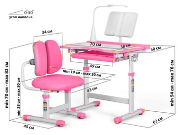 Комплект из растущего стола и кресла Mealux EVO BD-23 Pink в Саратове - предосмотр 2