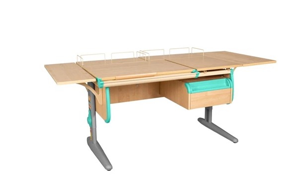 Детский стол-трансформер 1/75-40 (СУТ.25) + Polka_z 1/600 (2 шт.) + Polka_b 1/550 (2 шт.)  + Tumba 1 бежевый/серый/аквамарин в Энгельсе - изображение